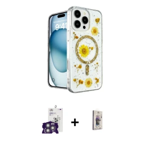 ieg™ iPhone 16 Pro Max Kılıf Kozmos Doku - Siyah Bilvis 3D Cam Ekran Koruyucu + Bilvis Titan Kamera Lens - GS