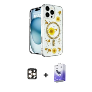 ieg™ iPhone 16 Pro Max Kılıf Kozmos Doku - Siyah Bilvis 5in1 5D Magic Hayalet Cam Ekran Koruyucu + PVD Metal Kamera Lens - GD