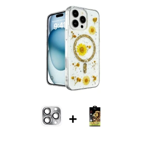ieg™ iPhone 16 Pro Max Kılıf Kozmos Doku - Siyah Buffer Cam Ekran Koruyucu + Pers Alüminyum Kamera Lens - GI