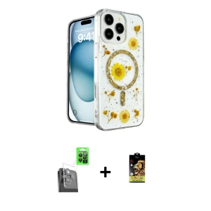 ieg™ iPhone 16 Pro Max Kılıf Kozmos Doku - Siyah Buffer Cam Ekran Koruyucu + Raze Metal Kamera Lens - SH