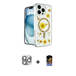 ieg™ iPhone 16 Pro Max Kılıf Kozmos Doku - Siyah Buffer Hayalet Cam Ekran Koruyucu + Pers Alüminyum Kamera Lens - GI