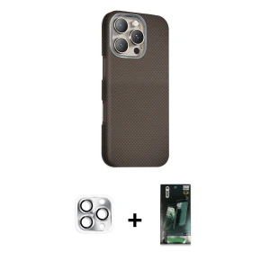 ieg™ iPhone 16 Pro Max Kılıf Kozmos Klasik Prime - Siyah 360 Mat Full Body Arka Koruyucu + Pers Alüminyum Kamera Lens - GS