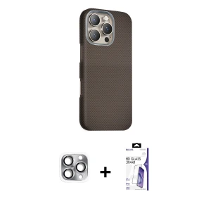 ieg™ iPhone 16 Pro Max Kılıf Kozmos Klasik Prime - Siyah Bilvis 3X AR HD Cam Ekran Koruyucu + Pers Alüminyum Kamera Lens - GI