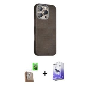 ieg™ iPhone 16 Pro Max Kılıf Kozmos Klasik Prime - Siyah Bilvis 5in1 5D Magic Hayalet Cam Ekran Koruyucu + Raze Metal Kamera Lens - CLTM