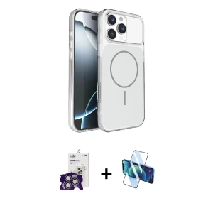 ieg™ iPhone 16 Pro Max Kılıf Kutup Doku Serisi - Siyah 3D Antistatik Seramik Nano Ekran Koruyucu + Bilvis Titan Kamera Lens - GS