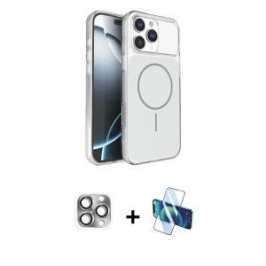 ieg™ iPhone 16 Pro Max Kılıf Kutup Doku Serisi - Siyah 3D Antistatik Seramik Nano Ekran Koruyucu + Pers Alüminyum Kamera Lens - GI