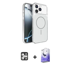 ieg™ iPhone 16 Pro Max Kılıf Kutup Doku Serisi - Siyah Bilvis 5in1 5D Magic Hayalet Cam Ekran Koruyucu + PVD Metal Kamera Lens - GS