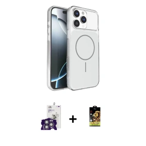 ieg™ iPhone 16 Pro Max Kılıf Kutup Doku Serisi - Siyah Buffer Cam Ekran Koruyucu + Bilvis Titan Kamera Lens - GS