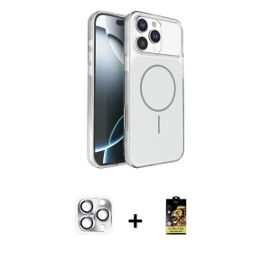ieg™ iPhone 16 Pro Max Kılıf Kutup Doku Serisi - Siyah Buffer Cam Ekran Koruyucu + Pers Alüminyum Kamera Lens - GS