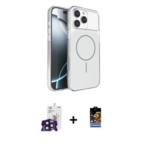 ieg™ iPhone 16 Pro Max Kılıf Kutup Doku Serisi - Siyah Buffer Hayalet Cam Ekran Koruyucu + Bilvis Titan Kamera Lens - SH
