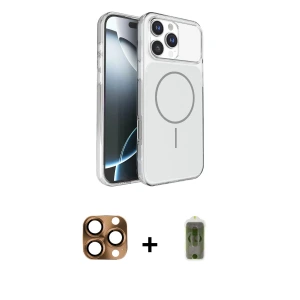 ieg™ iPhone 16 Pro Max Kılıf Kutup Doku Serisi - Siyah Joko Magic 5D Hayalet Cam + Pers Alüminyum Kamera Lens - CLTM