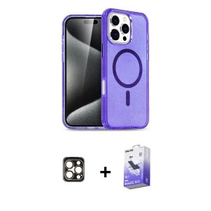 ieg™ iPhone 16 Pro Max Kılıf Nova Asil Prime - Siyah Bilvis 5in1 5D Magic Hayalet Cam Ekran Koruyucu + PVD Metal Kamera Lens - GD