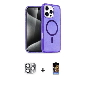 ieg™ iPhone 16 Pro Max Kılıf Nova Asil Prime - Siyah Buffer Hayalet Cam Ekran Koruyucu + Pers Alüminyum Kamera Lens - GI