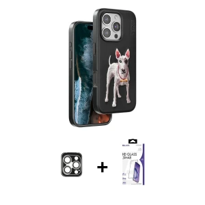 ieg™ iPhone 16 Pro Max Kılıf Nova Form Koleksiyonu - Siyah Bilvis 3X AR HD Cam Ekran Koruyucu + PVD Metal Kamera Lens - GS