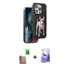 ieg™ iPhone 16 Pro Max Kılıf Nova Form Koleksiyonu - Siyah Bilvis 5in1 5D Magic Hayalet Cam Ekran Koruyucu + Raze Metal Kamera Lens - CLTM