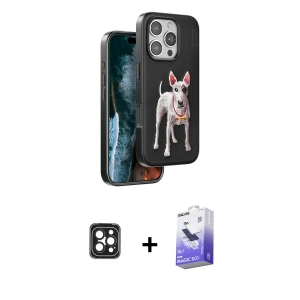 ieg™ iPhone 16 Pro Max Kılıf Nova Form Koleksiyonu - Siyah Bilvis 5in1 5D Magic Hayalet Cam Ekran Koruyucu + PVD Metal Kamera Lens - SH