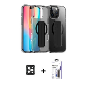 ieg™ iPhone 16 Pro Max Kılıf Nova Işık Koleksiyonu - Siyah Bilvis 3X AR Hayalet Cam Ekran Koruyucu + PVD Metal Kamera Lens - SH