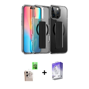 ieg™ iPhone 16 Pro Max Kılıf Nova Işık Koleksiyonu - Siyah Bilvis 5in1 3D Magic Cam Ekran Koruyucu + Raze Metal Kamera Lens - NLGY
