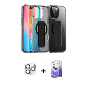 ieg™ iPhone 16 Pro Max Kılıf Nova Işık Koleksiyonu - Siyah Bilvis 5in1 5D Magic Hayalet Cam Ekran Koruyucu + Pers Alüminyum Kamera Lens - GS