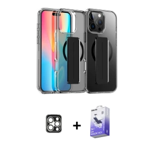 ieg™ iPhone 16 Pro Max Kılıf Nova Işık Koleksiyonu - Siyah Bilvis 5in1 5D Magic Hayalet Cam Ekran Koruyucu + PVD Metal Kamera Lens - GS
