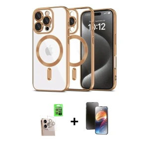 ieg™ iPhone 16 Pro Max Kılıf Nova Işık Özel Seri - Siyah 3D Antistatik Mat Seramik Nano Ekran Koruyucu + Raze Metal Kamera Lens - NLGY