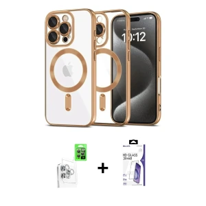 ieg™ iPhone 16 Pro Max Kılıf Nova Işık Özel Seri - Siyah Bilvis 3X AR HD Cam Ekran Koruyucu + Raze Metal Kamera Lens - BZ