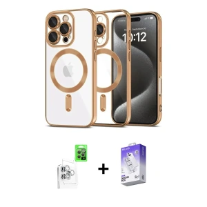 ieg™ iPhone 16 Pro Max Kılıf Nova Işık Özel Seri - Siyah Bilvis 5in1 3D Magic Cam Ekran Koruyucu + Raze Metal Kamera Lens - BZ
