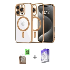 ieg™ iPhone 16 Pro Max Kılıf Nova Işık Özel Seri - Siyah Bilvis 5in1 3D Magic Cam Ekran Koruyucu + Raze Metal Kamera Lens - CLTM