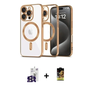 ieg™ iPhone 16 Pro Max Kılıf Nova Işık Özel Seri - Siyah Buffer Cam Ekran Koruyucu + Bilvis Titan Kamera Lens - TMGI