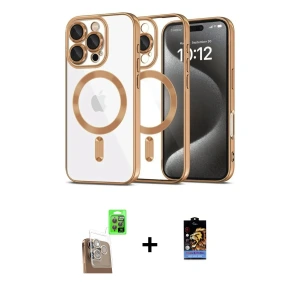 ieg™ iPhone 16 Pro Max Kılıf Nova Işık Özel Seri - Siyah Buffer Hayalet Cam Ekran Koruyucu + Raze Metal Kamera Lens - CLTM