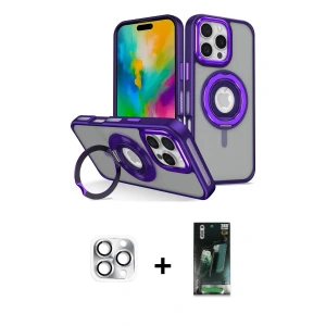 ieg™ iPhone 16 Pro Max Kılıf Nova Minimal Serisi - Siyah 360 Mat Full Body Arka Koruyucu + Pers Alüminyum Kamera Lens - GS