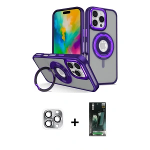 ieg™ iPhone 16 Pro Max Kılıf Nova Minimal Serisi - Siyah 360 Mat Full Body Arka Koruyucu + Pers Alüminyum Kamera Lens - GI