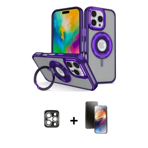 ieg™ iPhone 16 Pro Max Kılıf Nova Minimal Serisi - Siyah 3D Antistatik Mat Seramik Nano Ekran Koruyucu + PVD Metal Kamera Lens - GS