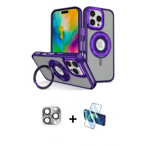 ieg™ iPhone 16 Pro Max Kılıf Nova Minimal Serisi - Siyah 3D Antistatik Seramik Nano Ekran Koruyucu + Pers Alüminyum Kamera Lens - GI