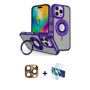 ieg™ iPhone 16 Pro Max Kılıf Nova Minimal Serisi - Siyah 3D Antistatik Seramik Nano Ekran Koruyucu + Pers Alüminyum Kamera Lens - CLTM