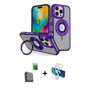 ieg™ iPhone 16 Pro Max Kılıf Nova Minimal Serisi - Siyah 3D Antistatik Seramik Nano Ekran Koruyucu + Raze Metal Kamera Lens - SH
