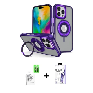 ieg™ iPhone 16 Pro Max Kılıf Nova Minimal Serisi - Siyah Bilvis 3X AR HD Cam Ekran Koruyucu + Raze Metal Kamera Lens - BZ