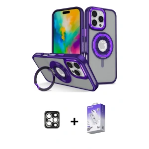 ieg™ iPhone 16 Pro Max Kılıf Nova Minimal Serisi - Siyah Bilvis 5in1 3D Magic Cam Ekran Koruyucu + PVD Metal Kamera Lens - GS