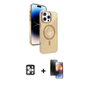 ieg™ iPhone 16 Pro Max Kılıf Nova Modern Prime - Siyah 3D Antistatik Mat Seramik Nano Ekran Koruyucu + PVD Metal Kamera Lens - GS