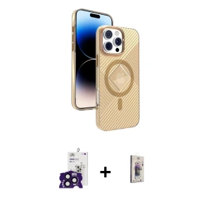 ieg™ iPhone 16 Pro Max Kılıf Nova Modern Prime - Siyah Bilvis 3D Cam Ekran Koruyucu + Bilvis Titan Kamera Lens - SH