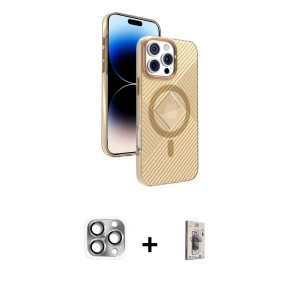 ieg™ iPhone 16 Pro Max Kılıf Nova Modern Prime - Siyah Bilvis 3D Cam Ekran Koruyucu + Pers Alüminyum Kamera Lens - GI