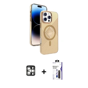 ieg™ iPhone 16 Pro Max Kılıf Nova Modern Prime - Siyah Bilvis 3X AR Hayalet Cam Ekran Koruyucu + PVD Metal Kamera Lens - GS