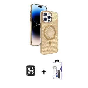 ieg™ iPhone 16 Pro Max Kılıf Nova Modern Prime - Siyah Bilvis 3X AR Hayalet Cam Ekran Koruyucu + PVD Metal Kamera Lens - SH