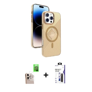 ieg™ iPhone 16 Pro Max Kılıf Nova Modern Prime - Siyah Bilvis 3X AR Hayalet Cam Ekran Koruyucu + Raze Metal Kamera Lens - NLGY