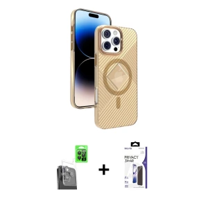 ieg™ iPhone 16 Pro Max Kılıf Nova Modern Prime - Siyah Bilvis 3X AR Hayalet Cam Ekran Koruyucu + Raze Metal Kamera Lens - SH