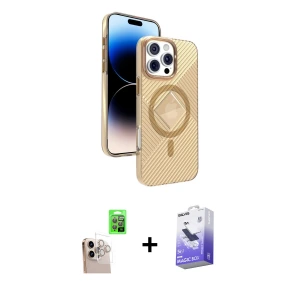 ieg™ iPhone 16 Pro Max Kılıf Nova Modern Prime - Siyah Bilvis 5in1 5D Magic Hayalet Cam Ekran Koruyucu + Raze Metal Kamera Lens - NLGY