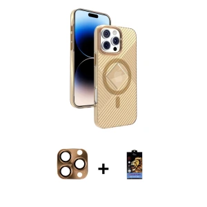 ieg™ iPhone 16 Pro Max Kılıf Nova Modern Prime - Siyah Buffer Hayalet Cam Ekran Koruyucu + Pers Alüminyum Kamera Lens - CLTM