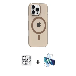 ieg™ iPhone 16 Pro Max Kılıf Pusula Form Özel Seri - Siyah 3D Antistatik Seramik Nano Ekran Koruyucu + Pers Alüminyum Kamera Lens - GS