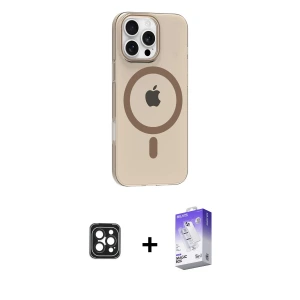 ieg™ iPhone 16 Pro Max Kılıf Pusula Form Özel Seri - Siyah Bilvis 5in1 3D Magic Cam Ekran Koruyucu + PVD Metal Kamera Lens - SH