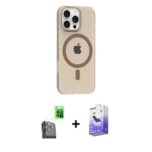 ieg™ iPhone 16 Pro Max Kılıf Pusula Form Özel Seri - Siyah Bilvis 5in1 5D Magic Hayalet Cam Ekran Koruyucu + Raze Metal Kamera Lens - SH